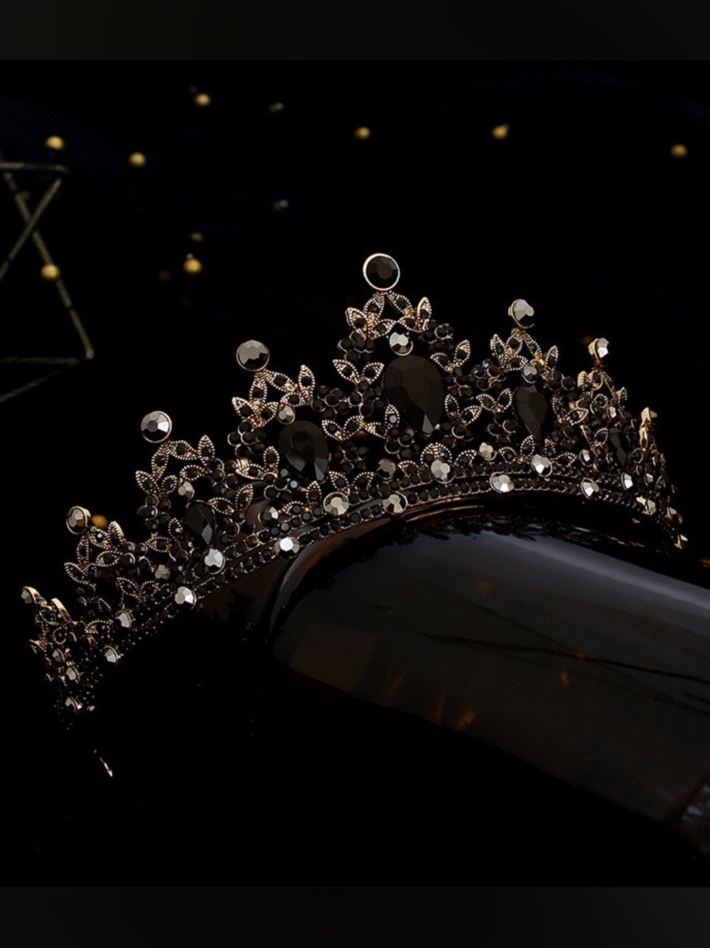 Black Crystal Lace Tiara Headband - Elegant Women's Accessory
